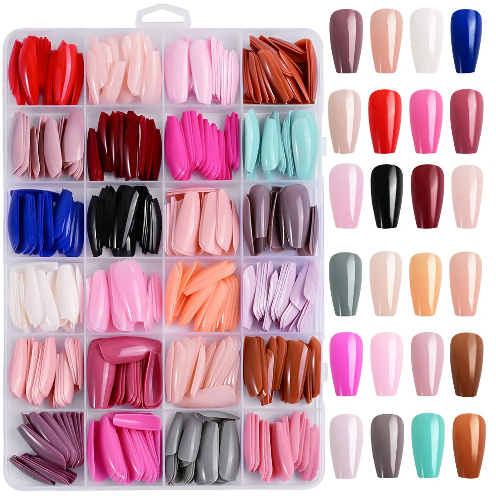 576Pcs Colorful Press on Nails Acylic Nails Tips Extension Square Ballet Full Cover Fake Nails Coffin Artificial Fingernails