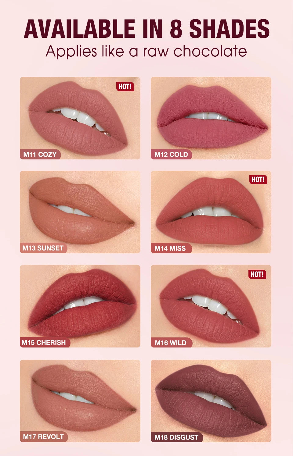 O.TWO.O Matte Lipstick Lip Tint 14 Colors Waterproof Long Lasting Non-transfer Smooth Highly Pigmented Velvet Lip Sticks Makeup