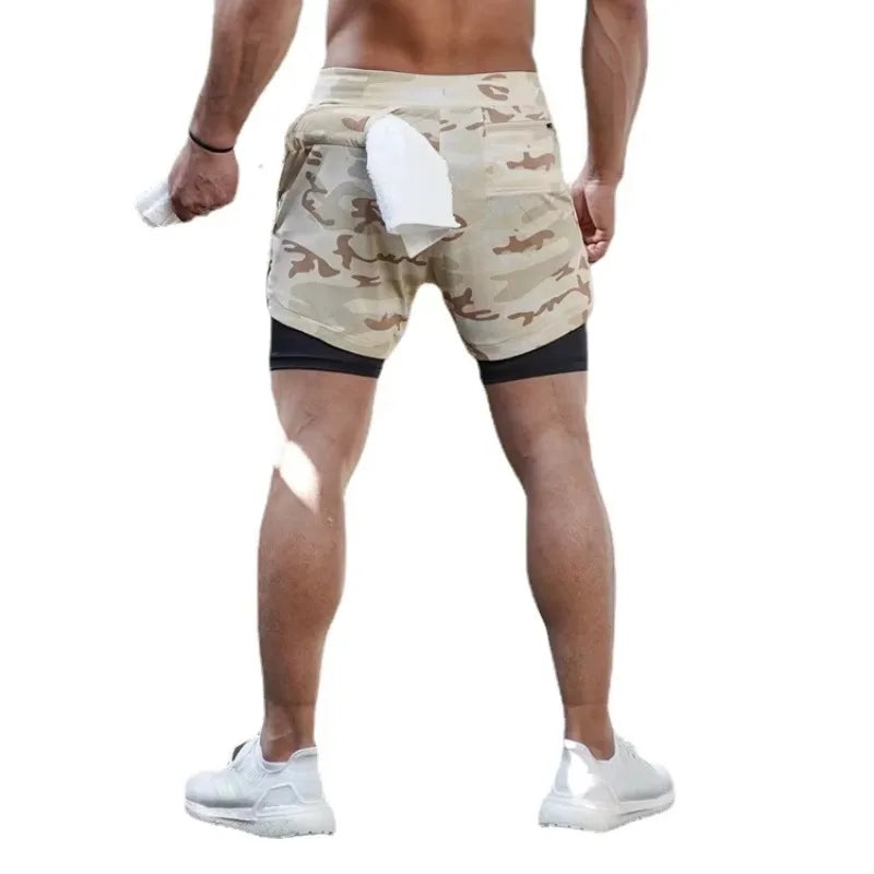 Men Running Shorts Camo Gym Sports Shorts 2 in 1 Quick Dry Workout Fitness Training Jogging Short Summer with Pocket Men Shorts