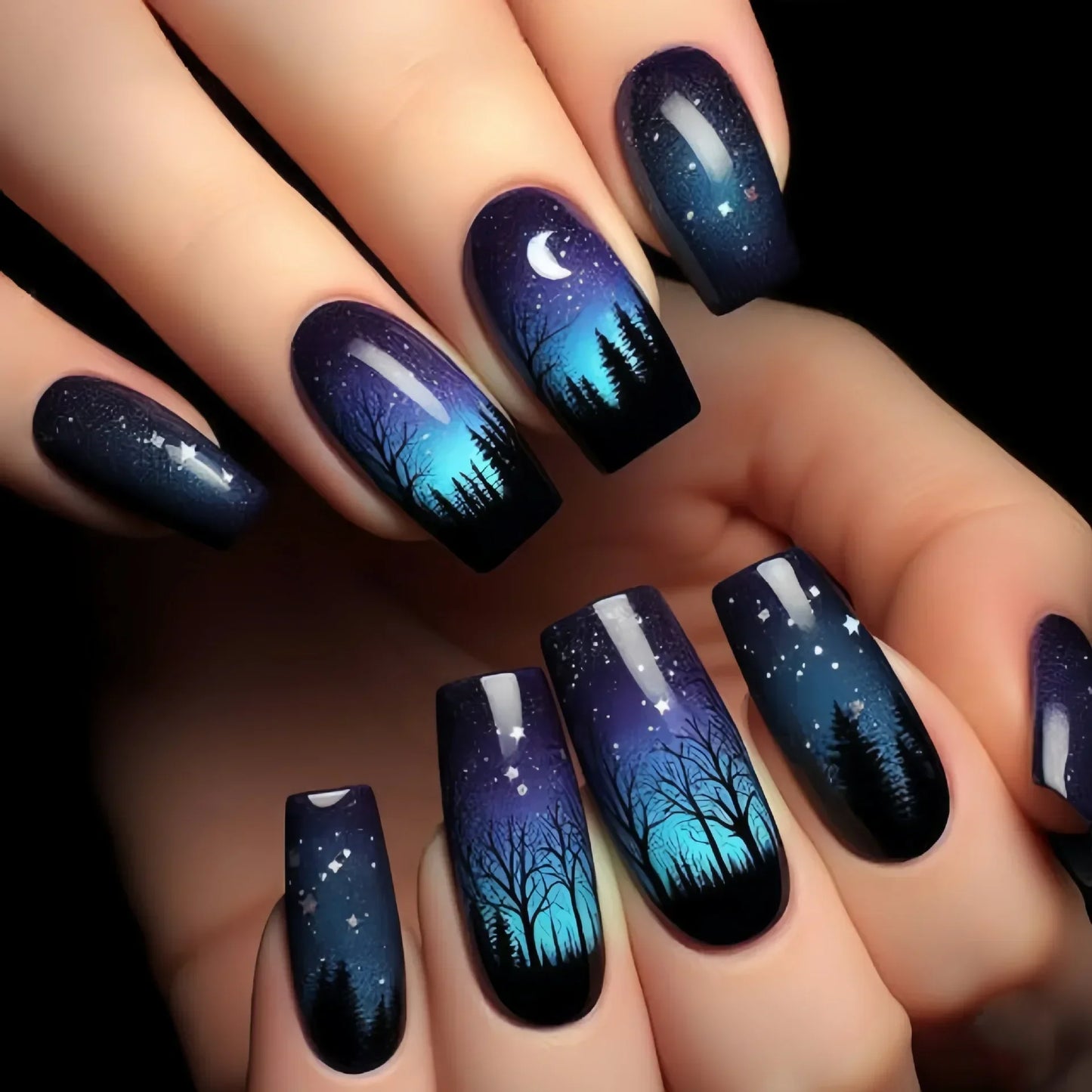 24Pcs Ladder-shaped Ballet False Nails with Glue Stripe Floral Nail Art Ombre French Press on Acrylic Nail Tips for Spice Girls