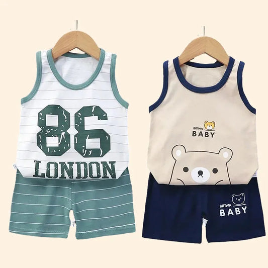Children Sets Kids Clothes Boys Girls Vest Suit  Summer Children's Clothing baby