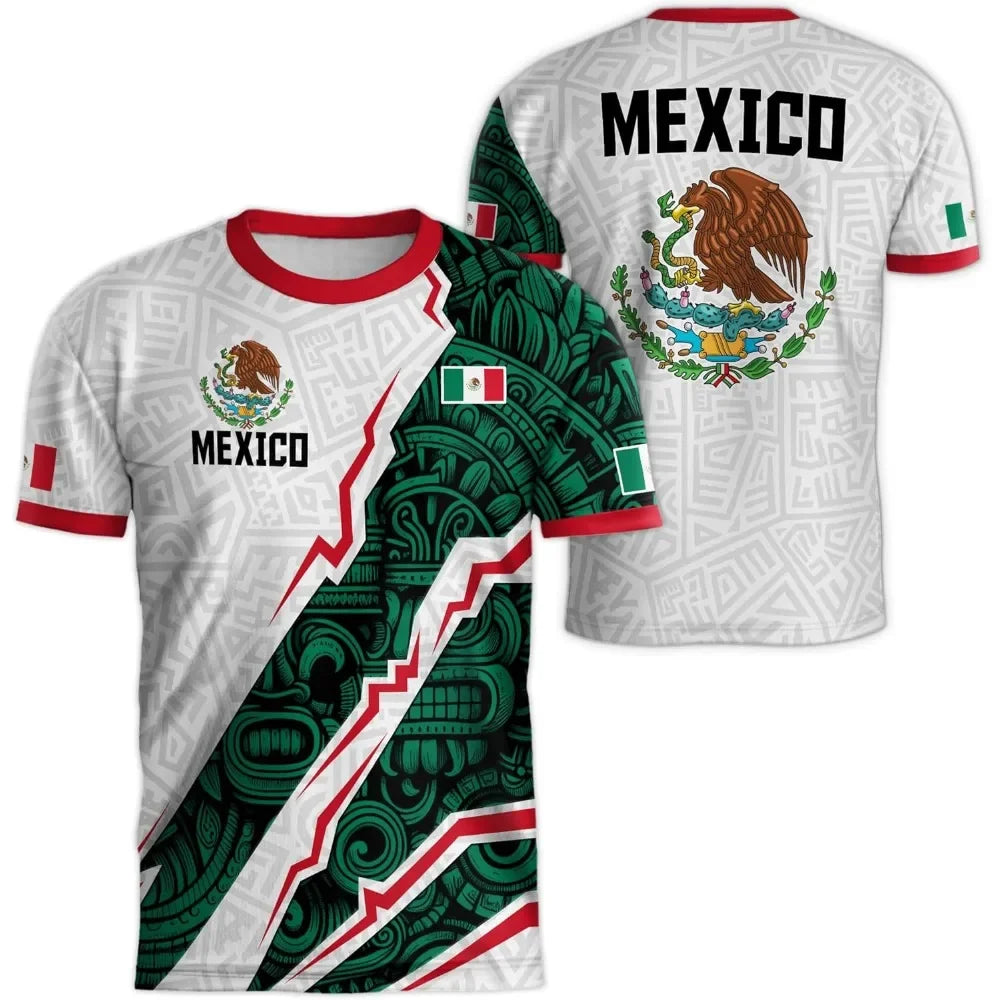 Men's 3D Eagle Mexico Flag Short Sleeve T-shirt Outdoor Football Casual Tee Summer Streetwear Loose Daily Tops