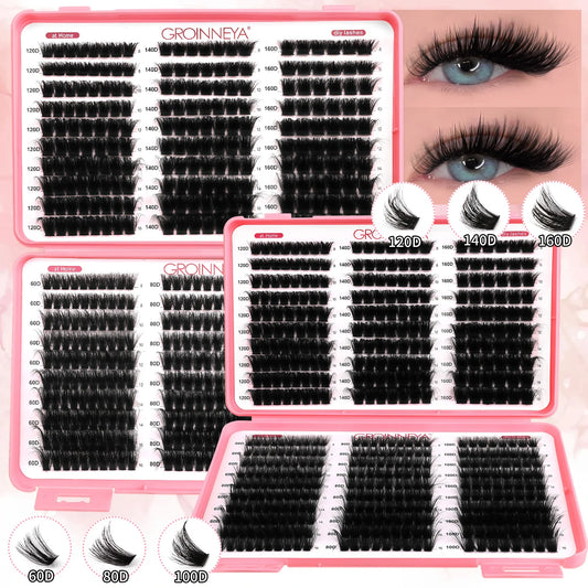 GROINNEYA DIY Cluster Lash Extensions – Fluffy Cat Eye Lashes