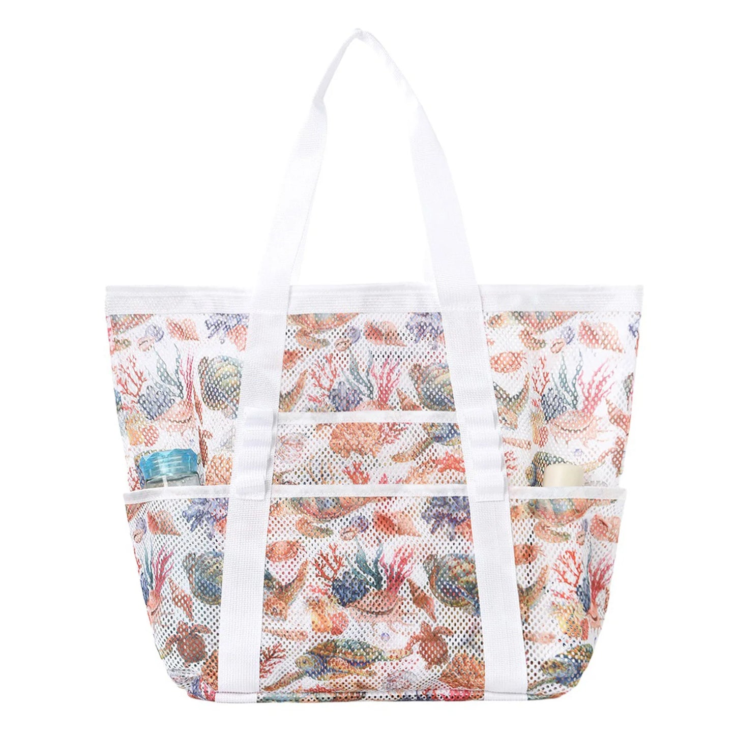 Mesh Beach Bags Beach Tote Bag With Multi Pockets Large Capacity Travel Tote Handbag Swim Pool Bag Multifunctional Storage Bag