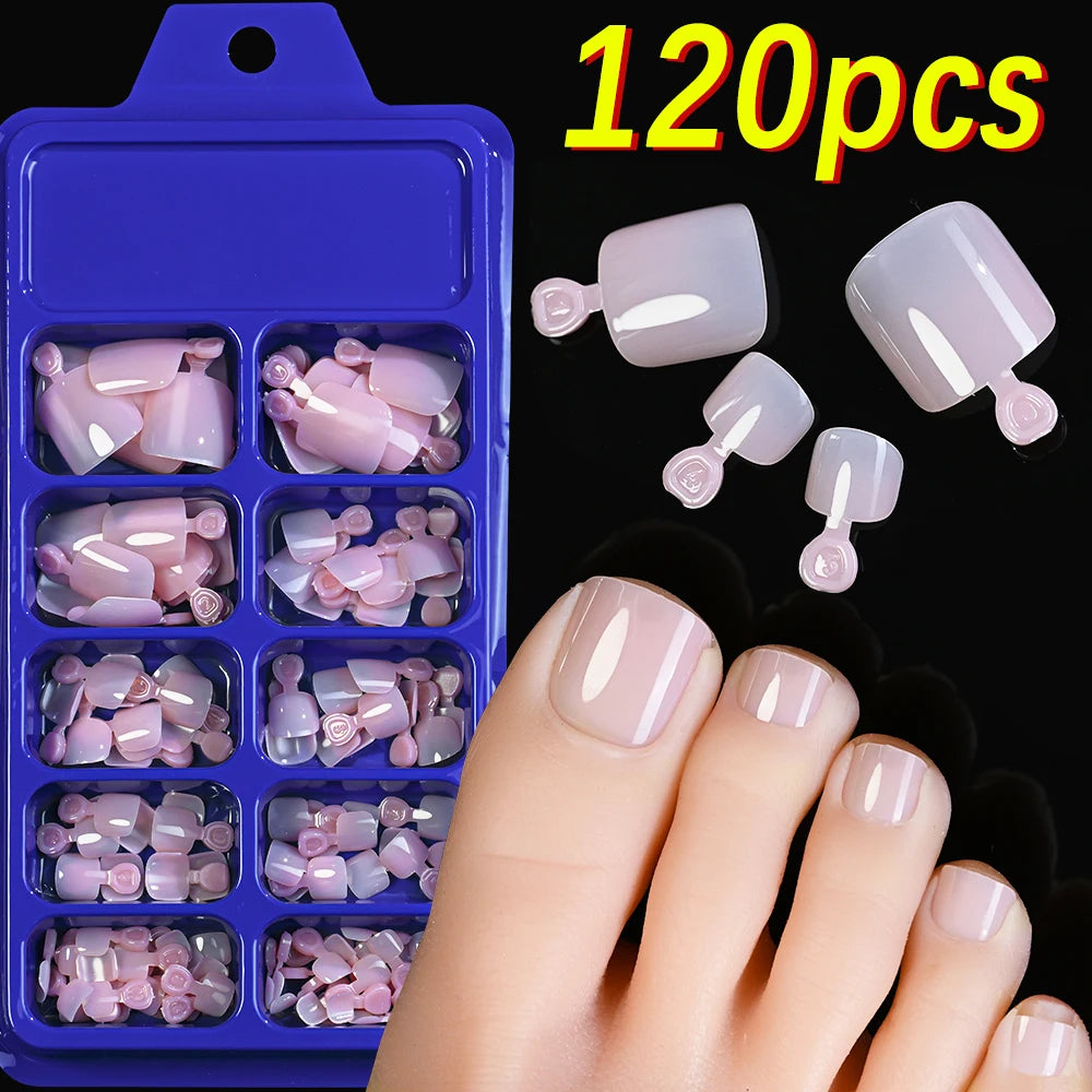 100/120pcs False Toenails French Short Square Full Cover Fake Toe Nails Acrylic Pink Clear White Press on Toenails For Women