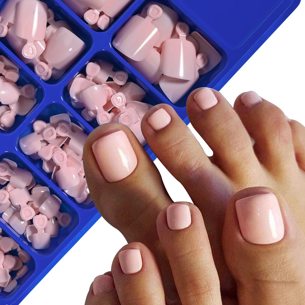 100Pcs White Clear Short Square Fake Toenail Tips Pink Red False Toe Nails Acrylic Full Cover Artificial Press on Toenails