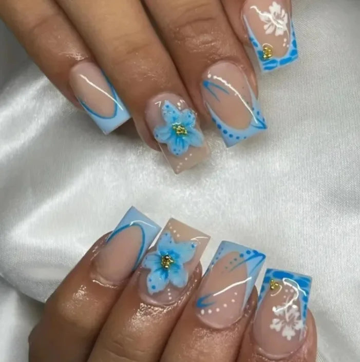 24pcs Fake Nail Green Dandelion Self-adhesive False Nails Finger Nails  for Gluing Nail Tips Nail Art Summer Press on Nails 2025