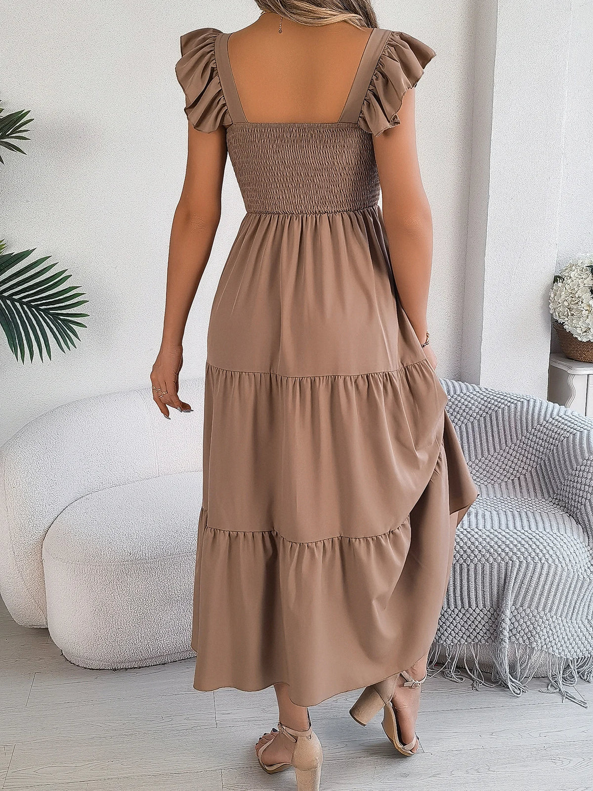 Spring Summer Solid Color Edible Tree Fungus Edge Square Neck Sleeveless Holiday Dress Elegant Long Dresses for Women Rose Blue