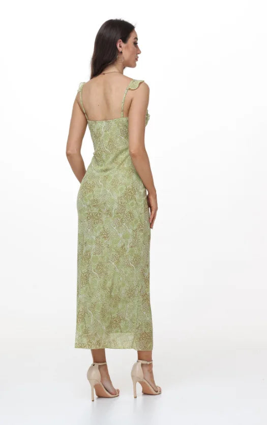 Elegant Summer Print Floral Dress Women V-neck Slim Ruffles Sleeveless Backless Long Dresses 2026 Beach Vacation Lady Vestidos