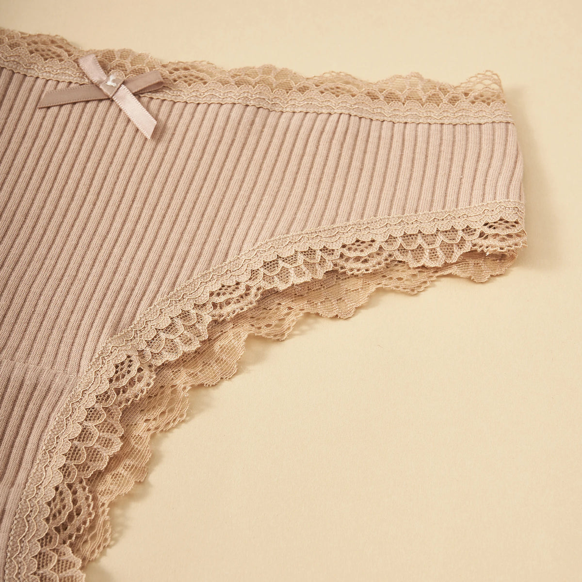 5PCS/Set Fashion Maillard Colored Women Underwear Lace Trim Low-Rise Sexy Briefs Soft Breathable Cotton Panties Bow Design Girls