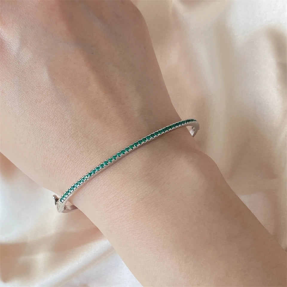 ZAKOL Simple Fashion Micro-inlaid Zirconia Thin Bangle for Women Brand Design Shiny Zircon Bracelets Jewelry Gift