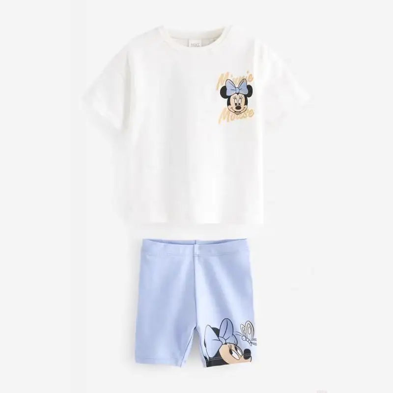 Disney Cartoon Printed Girls Clothes Short Sleeve Tracksuit Summer Clothing