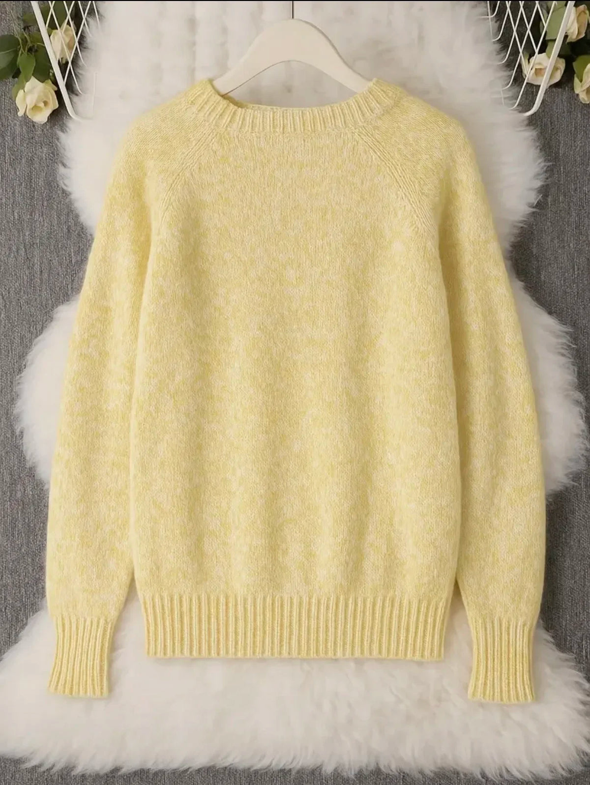 Women Fluffy Mohair Sweater Crew Neck Raglan Long Sleeve Knit Pullover Loose Casual Soft Warm Jumper Autumn Winter Knitwear Tops