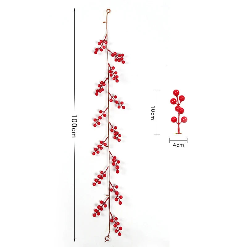 100CM - 190CM Artificial Red Berry Vine - for Holiday Fireplace, Staircase, Dining Table Decor, Christmas - for Celebrations