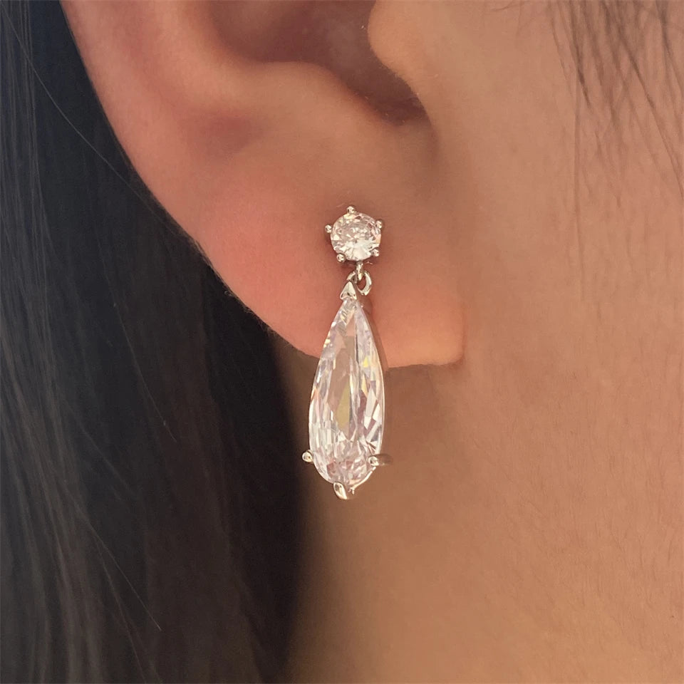 ZAKOL 9 Types Long Teardrop Shaped Cubic Zirconia Dangle Earrings for Women Gorgeous Sparkling CZ Bridal Earrings Jewelry Gifts