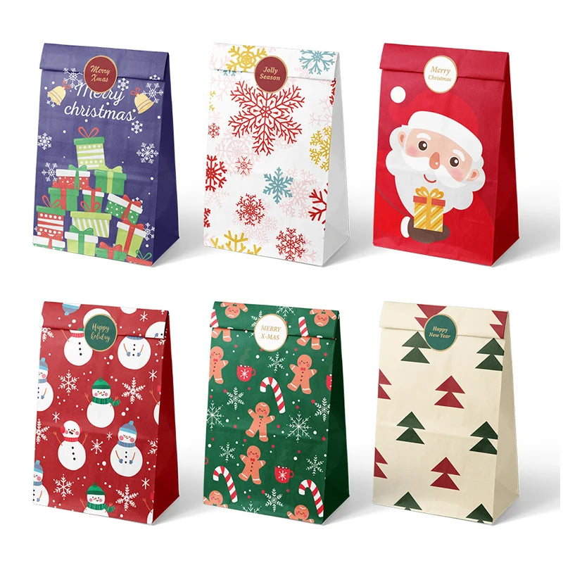 12/24pcs Christmas Candy Bag, Candy Gift Bag, Holiday Accessory Storage Bag, New Year'S Gift Packaging Bag, Paper Bag