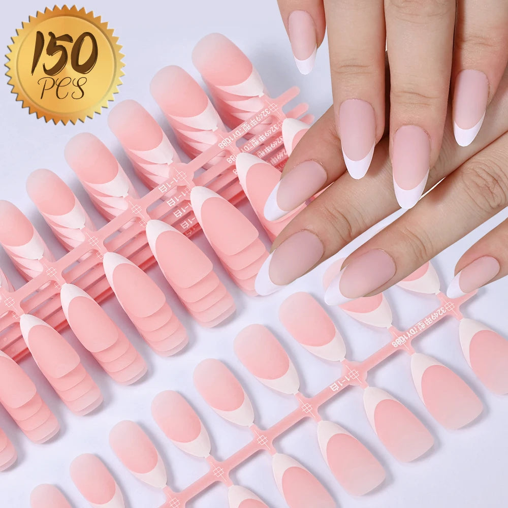150/120/100Pcs French Almond Press On Nails أظافر لاصقة فرنسية لوزية – 100 / 120 / 150 قطعة