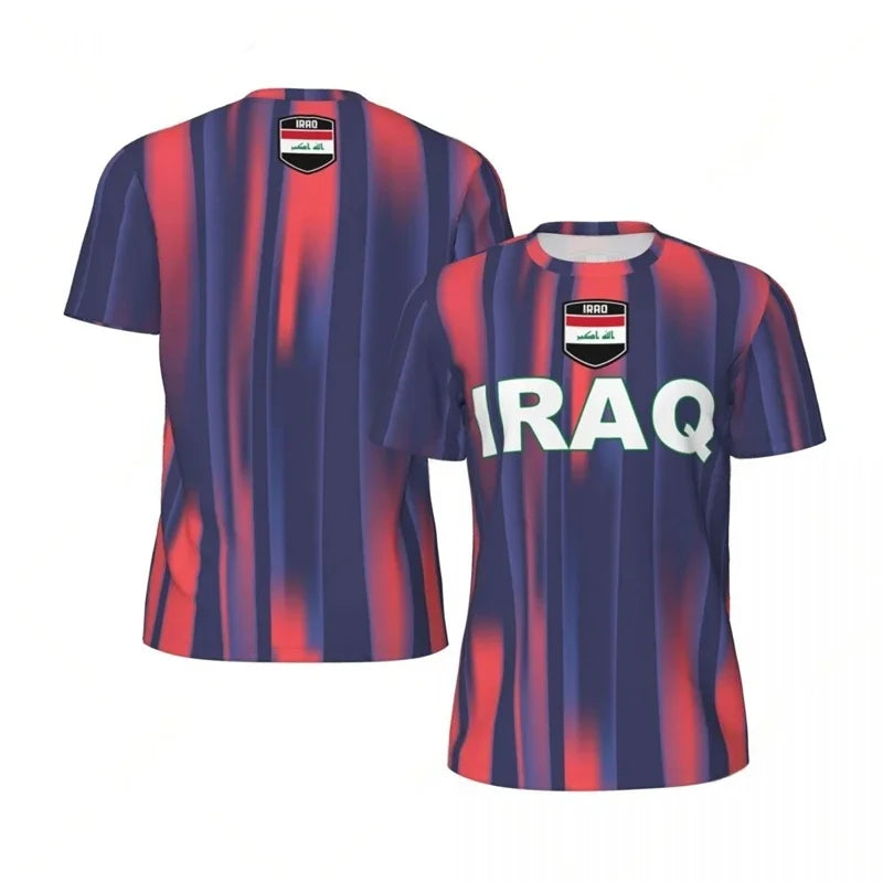 Mens Iraq Flag Print Football Jersey Fashion National Emblem Sports Shirt Plus Size Breathable Casual T Shirts
