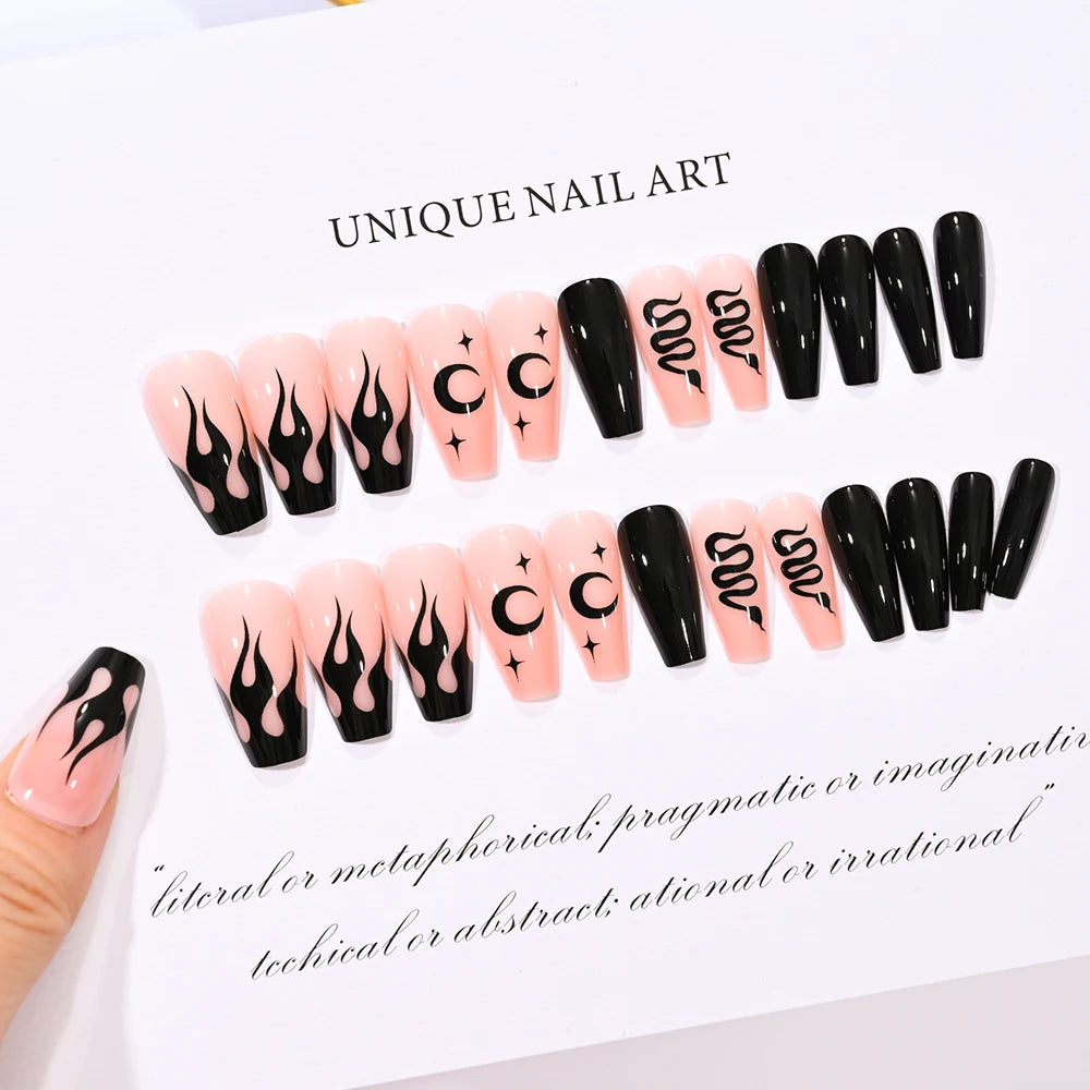 24pcs/box Fake Nail Long Ballet Reusable Acrylic Press On Nails Artificial Nails Full Cover False Nail Tips with Jelly Stickers
