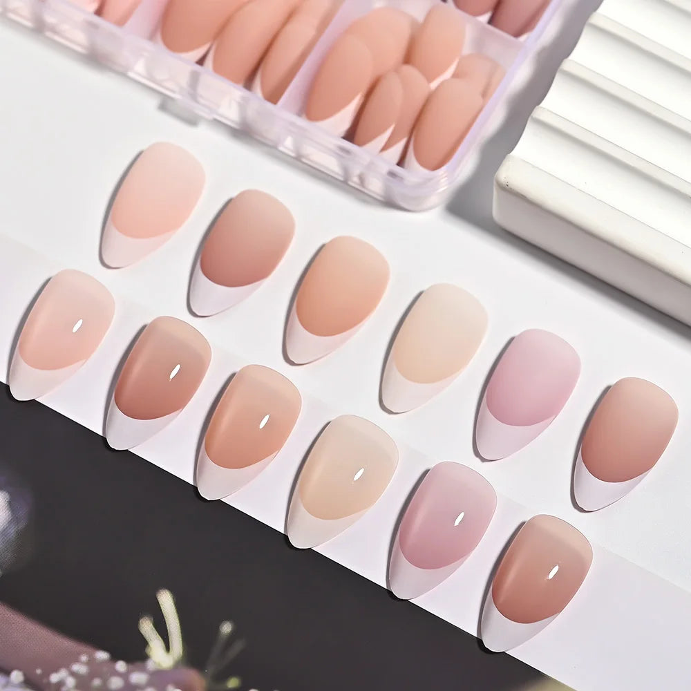 288/360pcs French Tips Press on Nails Almond False Nails Brown/Nude/Pink Acrylic Stiletto Full Cover Fake Nails for Extension