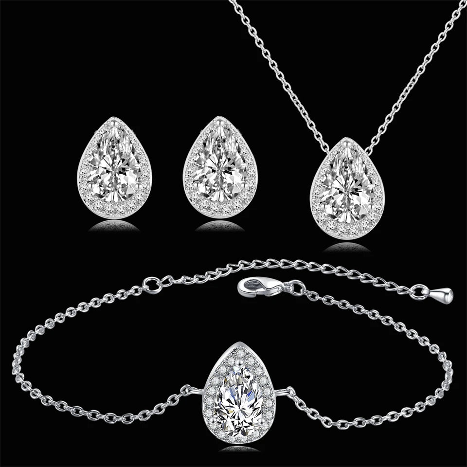 ZAKOL Classic Water Drop Zirconia Wedding Jewelry Set for Women Shiny AAA Cubic Zircon Earrings Necklace Jewelry Sets Gift
