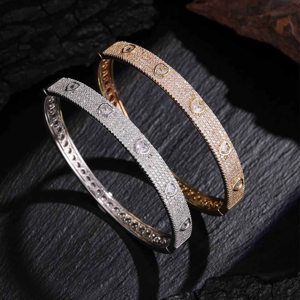 ZAKOL New Nickel Free Micro Paved Heart Cubic Zirconia Bracelet for Women Sparking CZ Sliver/Gold Color Luxury Jewelry Gifts