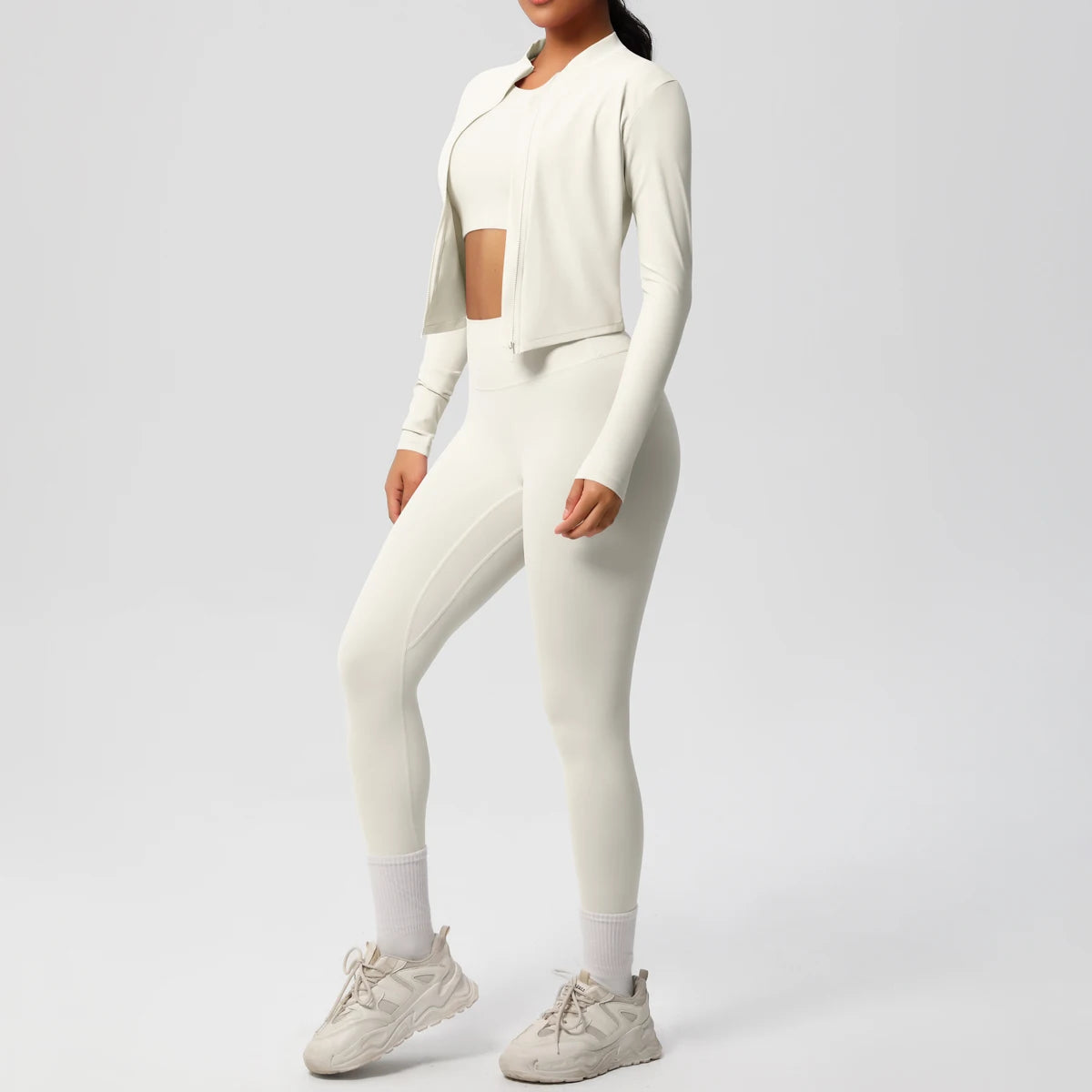 Yoga Three Piece Set for Women's Yoga Zipper Long Sleeves Sports Running Quick Drying Yoga T-shirt Push Up Female Pants Yoga Set
