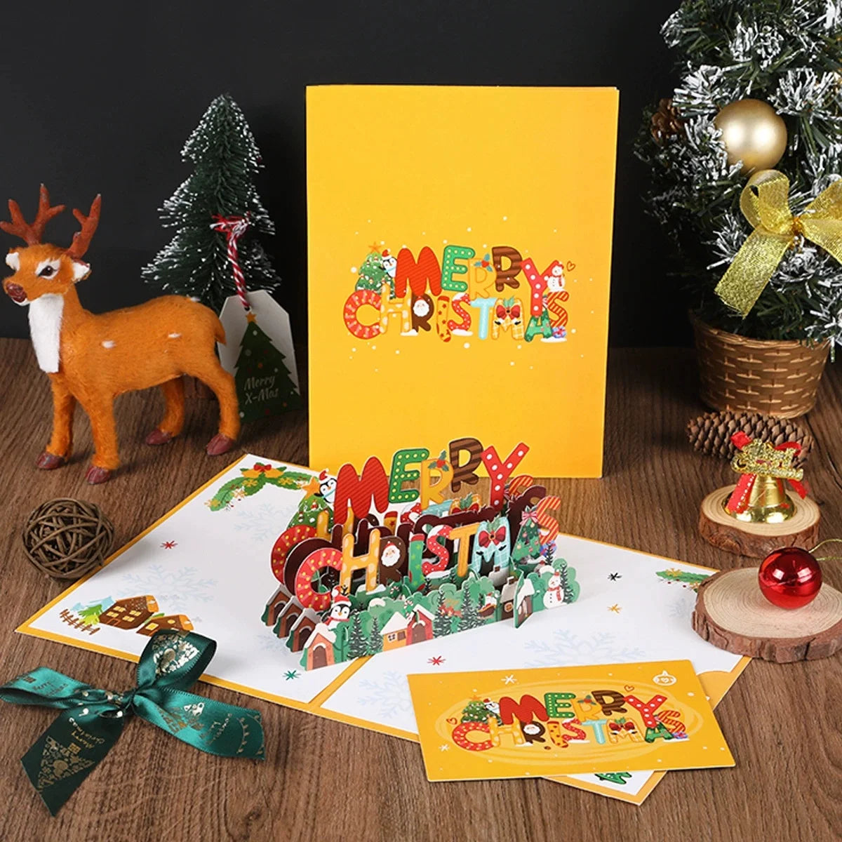 1PC Christmas Tree 3D Pop-Up Card Christmas Sparkling Fantasy Greeting Card Christmas Tree Blessing Gift Message Card