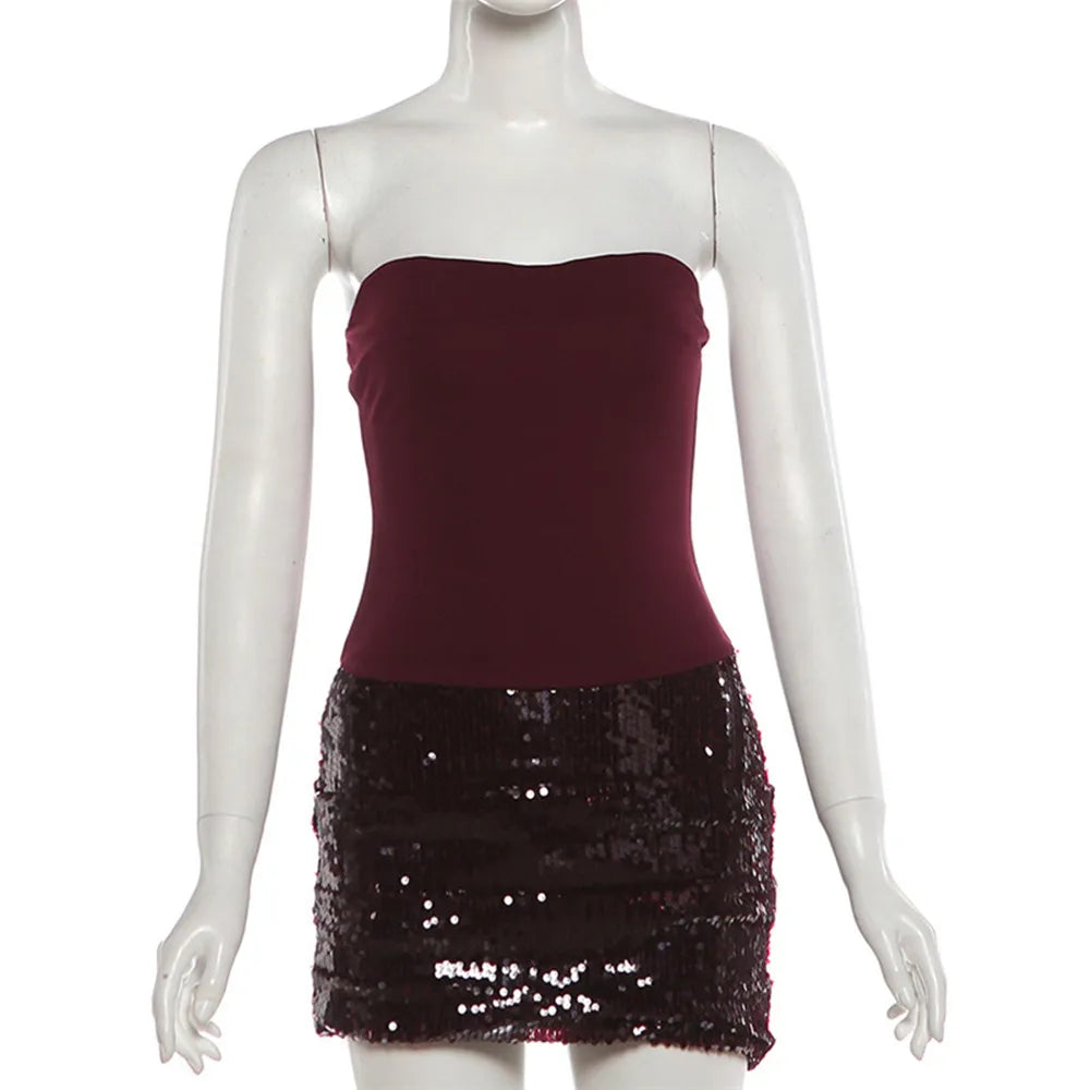 BKLD Fashionable 2026 Autumn And Winter New Women's Clothes Sexy Spicy Girl Sequin Strapless Backless Slim Fit Hip Hugging Dress
