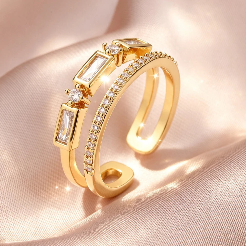 ZAKOL 5 Styles Golden Gorgeous Zircon Open Rings for Women Shining Geometric Crystal CZ Engagement Proposal Ring Gift