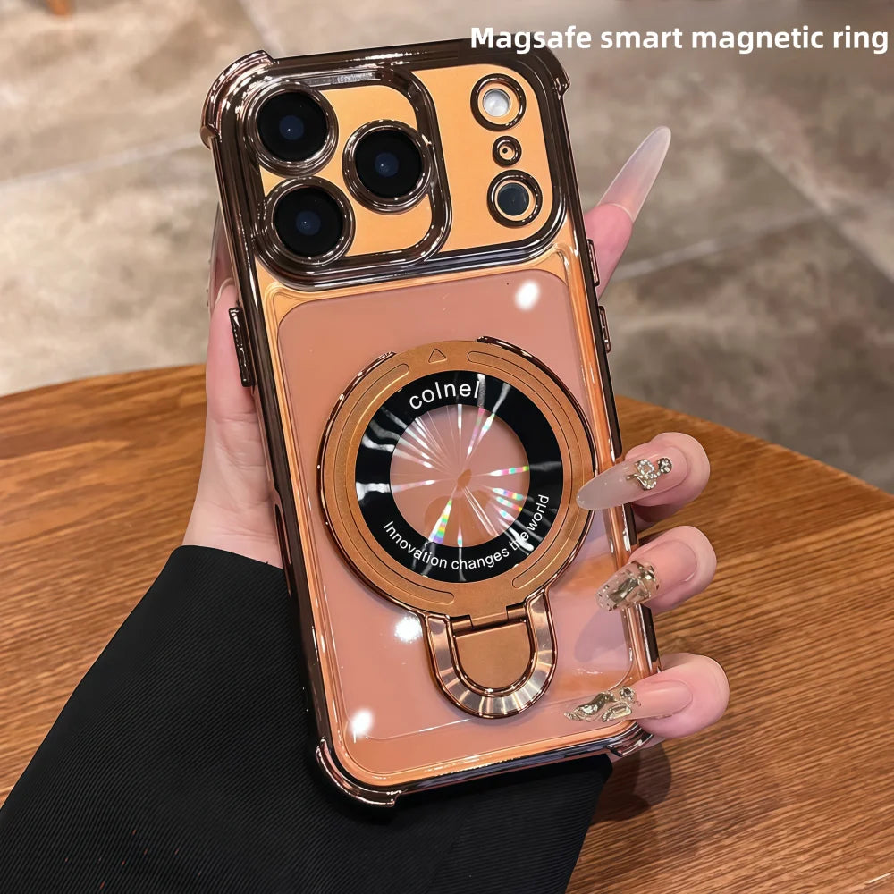 Luxury Plating Magnetic Bracket for Magsafe Clear Case for iPhone 17 16 15 Pro Max 11 12 13 14 Holder Stand Shockproof Cover