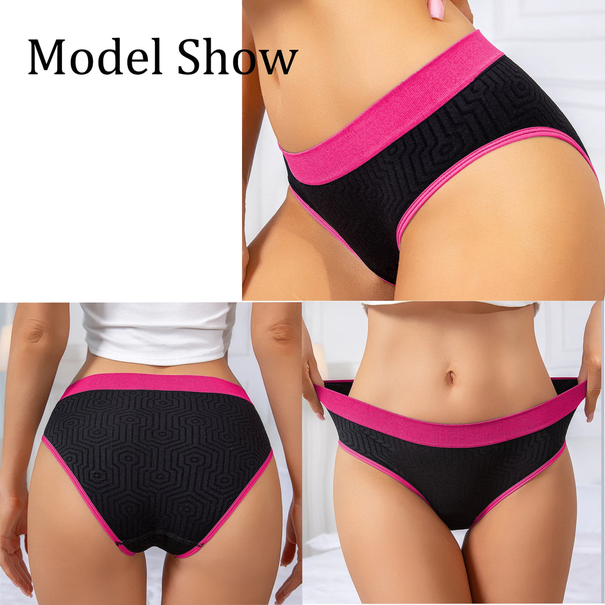 5PCS/Set Sports Women Seamless Underwear Contrast Color Geometric Pattern Panties Breathable Mid Waist Briefs All Seasons Wear