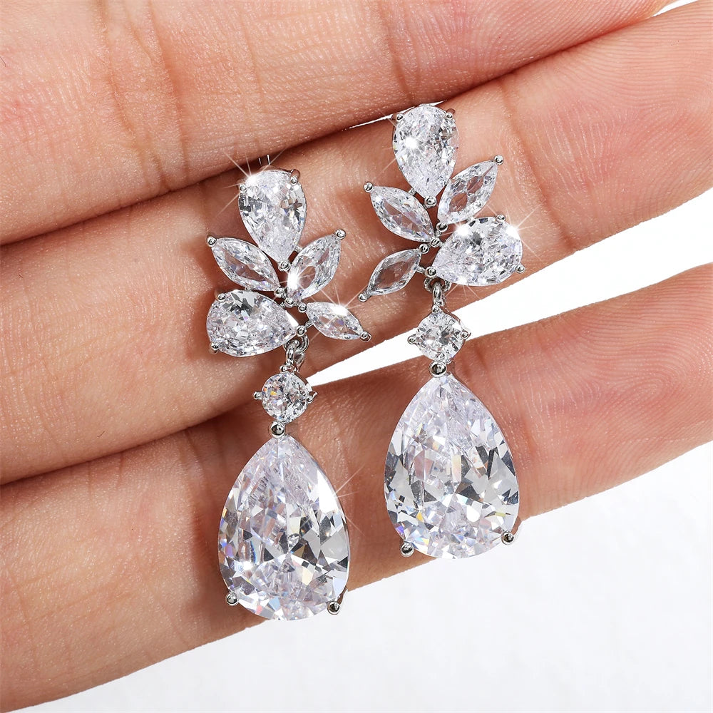 ZAKOL 9 Types Classic Sparkling Water Drop Zircon Pendant Dangle Earrings for Women Gorgeous Bride Bridesmaid Earring Jewelry