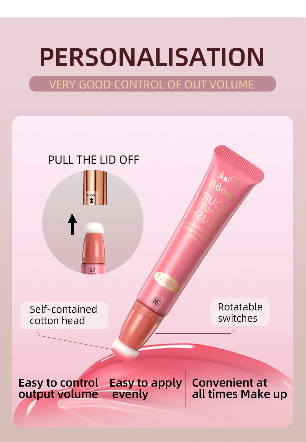 QIBEST Liquid Contour With Cushion Applicator Highlight Shimmer Natural Soft Moisturizing Cream Liquid Blush For Cheek Cosmetics