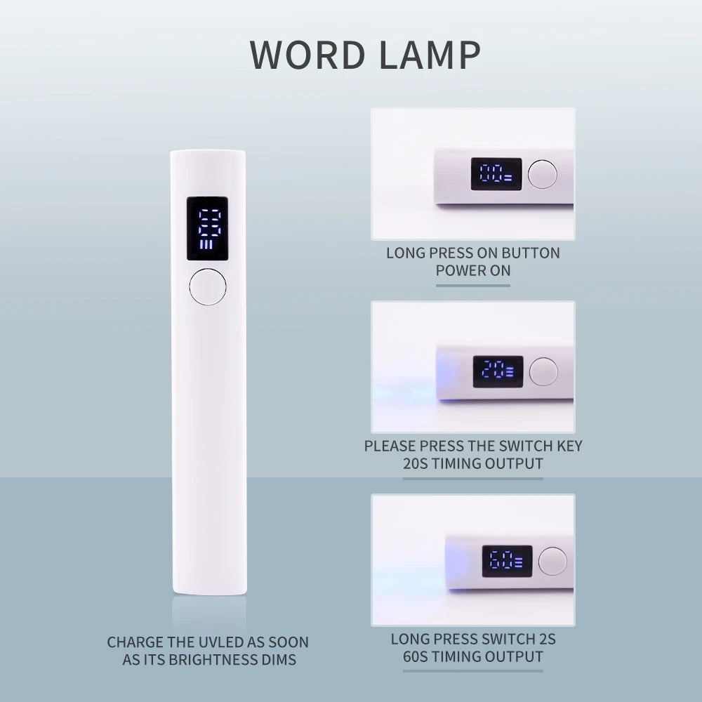 White UV LED Nail Lamp Machine Handheld Quick Drying Varnish Gel Polish Curing Nails Dryer USB Cable Nail Art Flashlight Pen