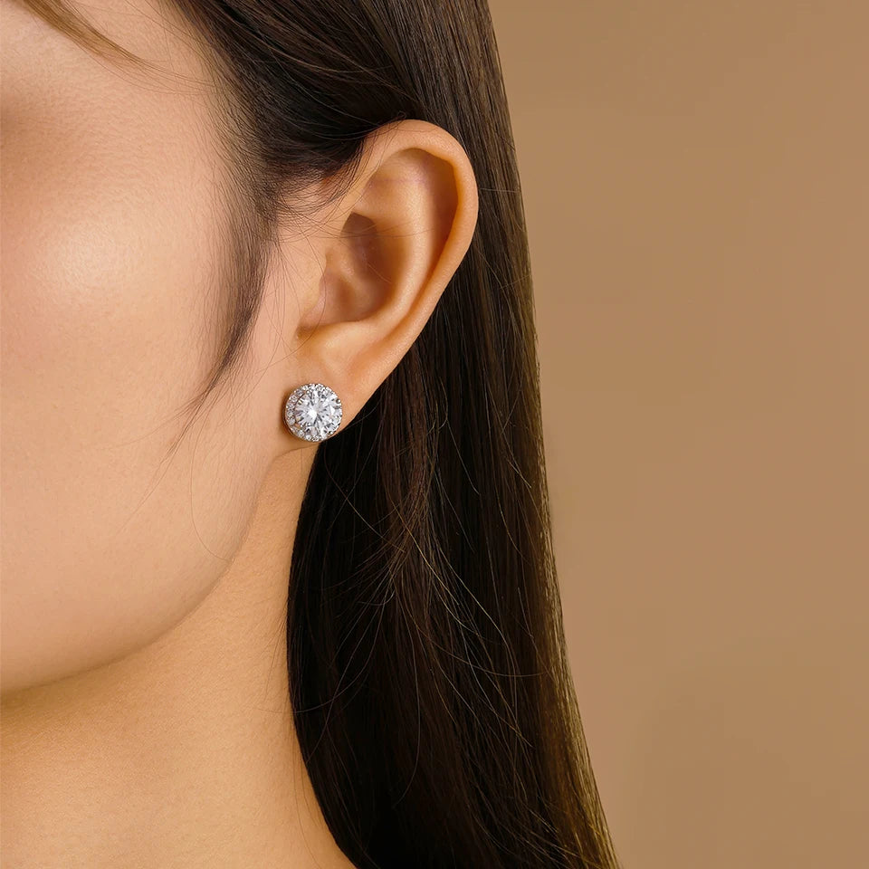 ZAKOL Silver-color Blue/Clear Brilliant Zirconia Pierced Stud Earrings Round Shape CZ Small Earring Women Exquisite Jewelry Gift