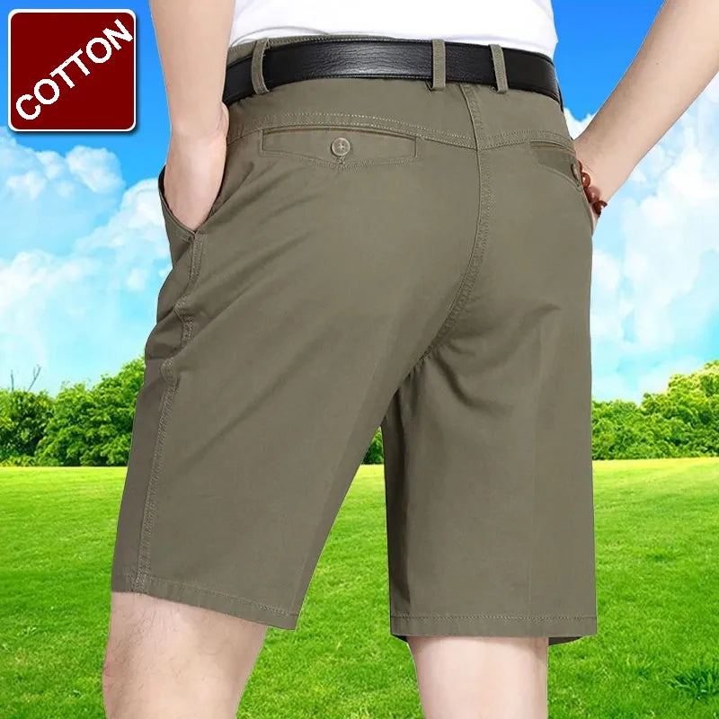 Classic Cotton Board Shorts Knee Length Comfortable Bermuda Shorts Outdoor Beach Shorts Black Khaki