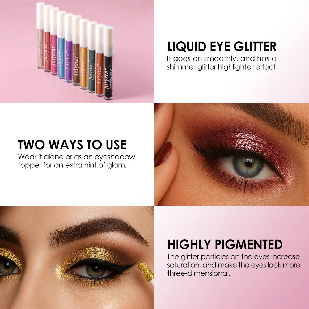 Waterproof Liquid Eyeshadow Metallic Gold Eye Shadow Stick Lasting Pearlescent 10 Colors Smoky Black Glitter Eye Highlighter Pen