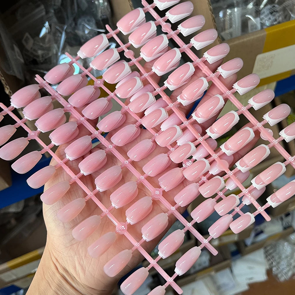 120Pcs Short Square French False Nails Acrylic Ballet Full Cover Fake Nail Tips Extension for Women Wearable Press on Nails