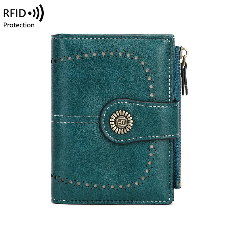 RFID Anti-Theft Retro Wallet for Women, Multi-Card Zipper, Zipper Buckle, Fashion Coin Wallet, Multi-functional Short Wallet