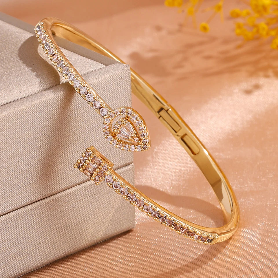 ZAKOL Classic Geometric Water Drop Square Zircon Adjustable Open Bracelets Shiny CZ Cuff Bangle Wedding Party Jewelry Gift