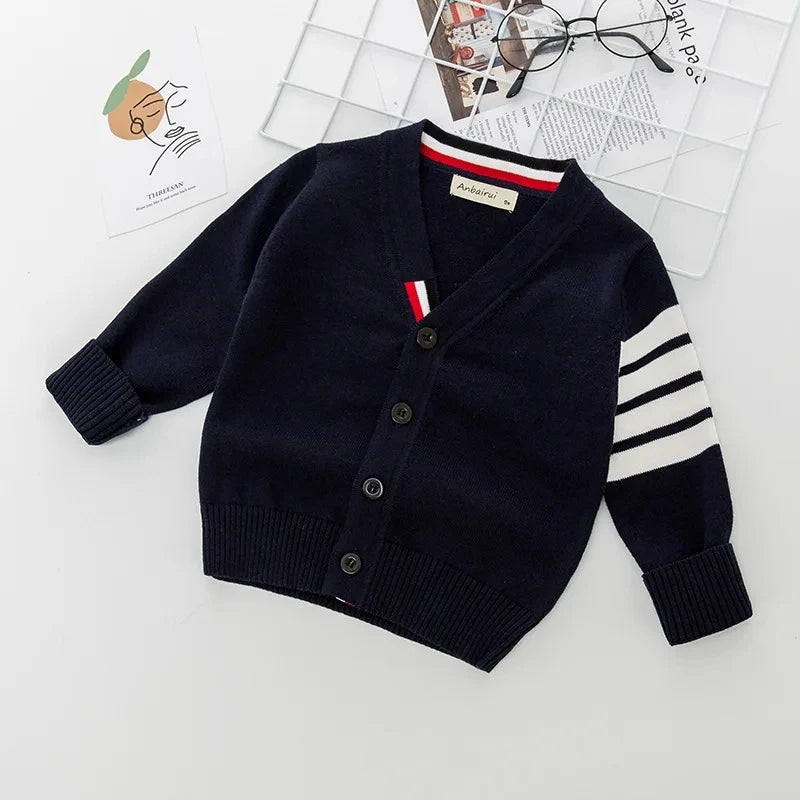 Children's Korean sweater boys Spring Autumn striped pure cotton cardigan 1-7Y