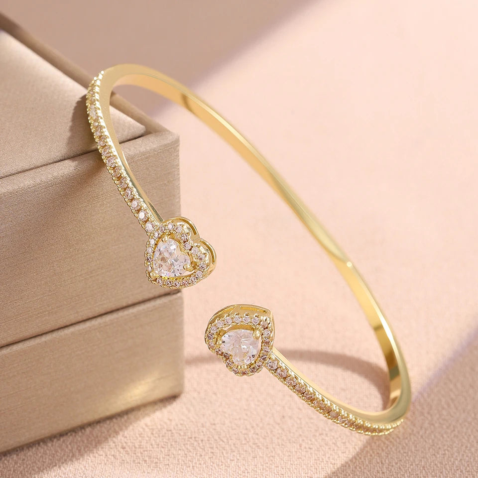 ZAKOL Luxury Shiny Zircon Hip Hop Jewelry for Men Women Trendy Punk Buling CZ Heart Open Bangle Bracelet HipHop Accessories