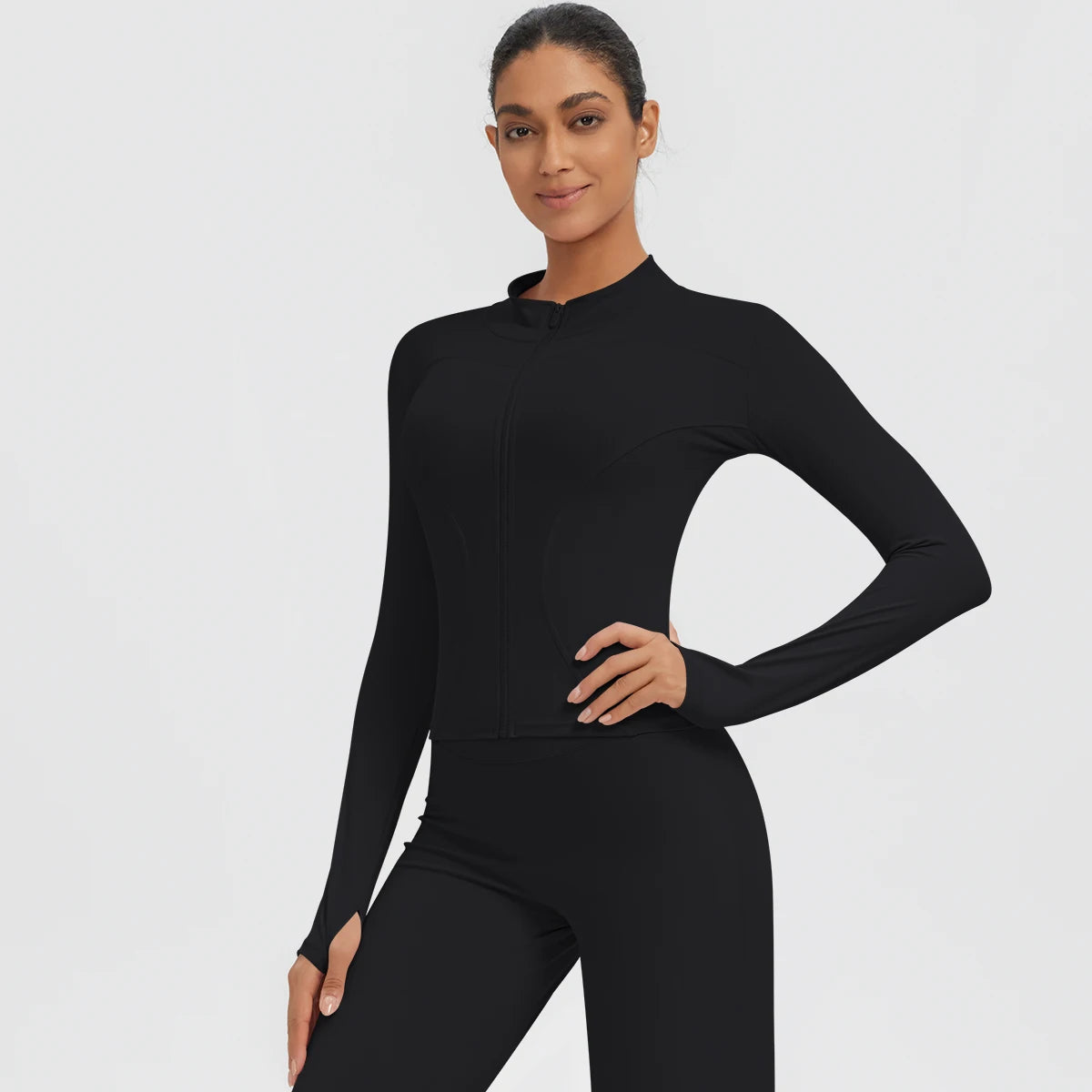 New Women's Stand-Up Collar Yoga Jacket Summer Fitness Sports Solid Color Workout Top Yoga Zipper Long Sleeves Sports Top Coat