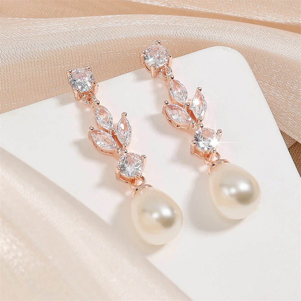ZAKOL Classic AAA Zircon Pear Shape Imitation Pearl Drop Earrings for Women Fashion Bridal Engagement Wedding Jewelry