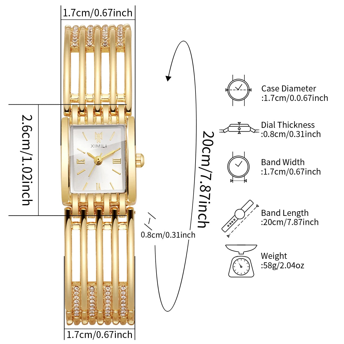 Luxury Gold Bracelet Strap Women Quartz Watch Rectangle Roman Dial Ladies Dress Wristwatches Clock Relogio Feminino（Without Box）