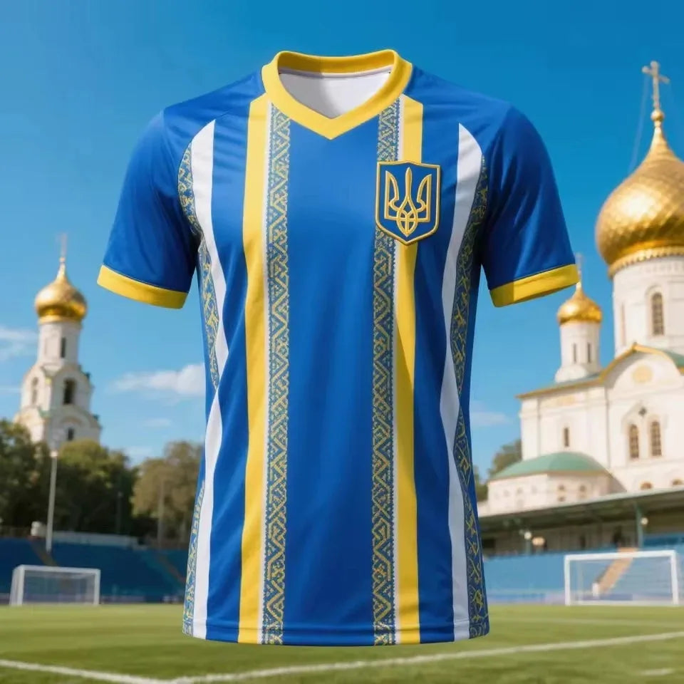 Soccer Jersey with Ukraine Trident Emblem Blue Yellow Flag Style 3D Printed Short Sleeve T Shirt Family Style Adults Kids Tee