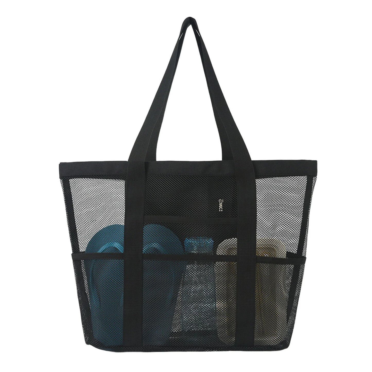 Mesh Beach Bags Beach Tote Bag With Multi Pockets Large Capacity Travel Tote Handbag Swim Pool Bag Multifunctional Storage Bag