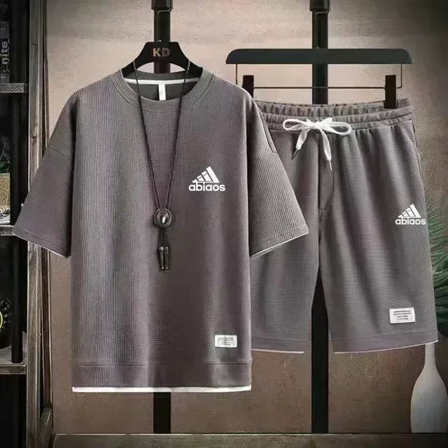 2026 Men’s Casual Waffle Sports Set – T-Shirt & Shorts