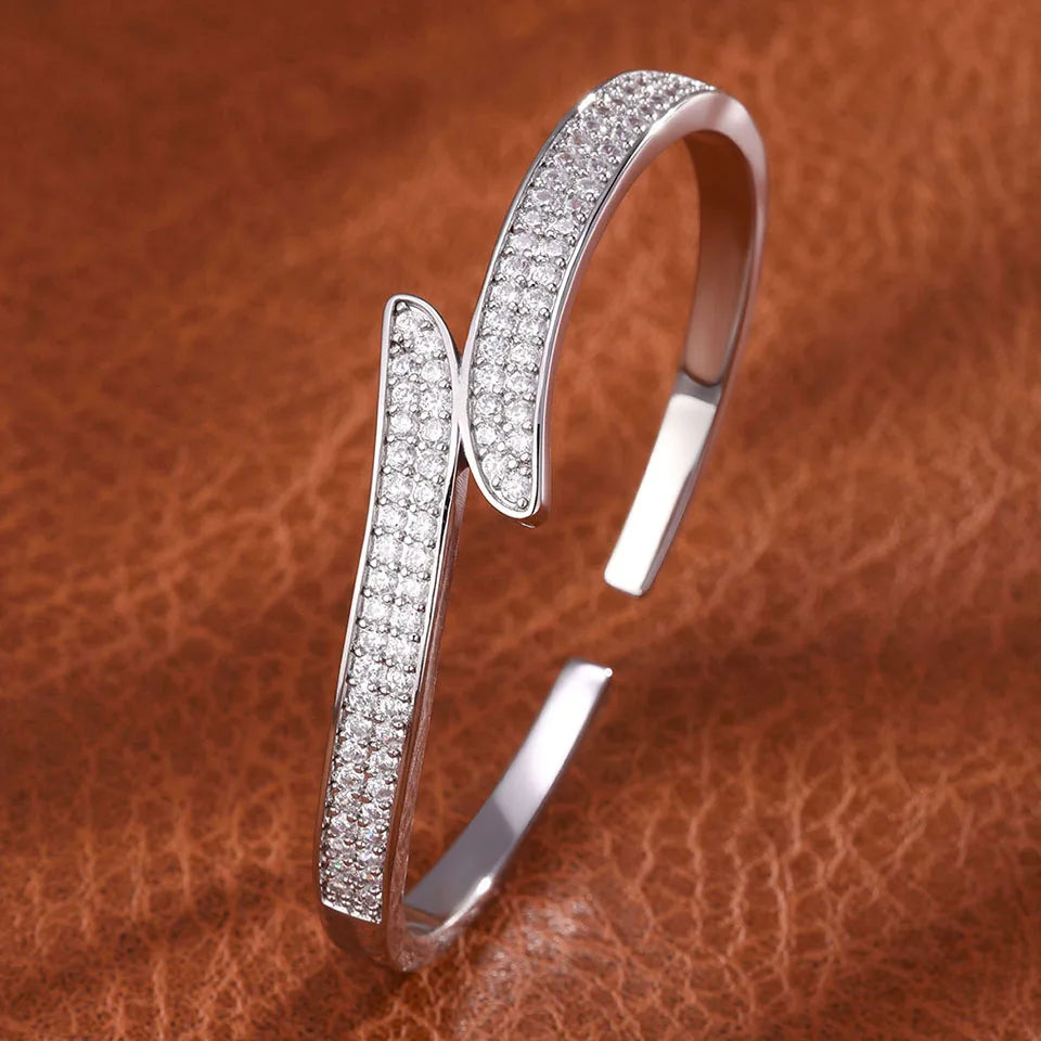 ZAKOL 1pc Elegant Gorgeous Full CZ Inlaid Cuff Bracelet Bangle for Women Shiny Cubic Zirconia Wedding Party Jewelry